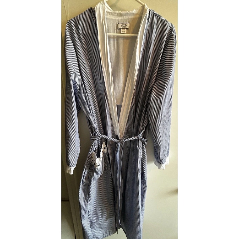 Celestial Dreams Women's Robe 2X Blue White Stripe Robe Pockets Lace